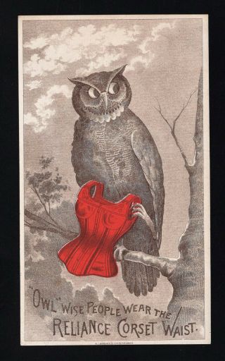 1880s Trade Card - Reliance Corset Waist - Westfield Ma - Owl