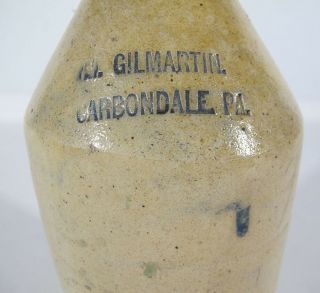 Antique Civil War Era Pre Prohibition Cobalt Stoneware Beer Bottle Gilmartin Yqz