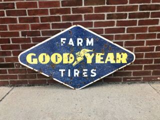 Porcelain Goodyear Farm Tires Sign Gas Oil Agriculture