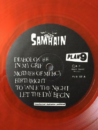 SAMHAIN November Coming Fire LP Plan 9 Orange Vinyl w/Insert Danzig Misfits Read 7