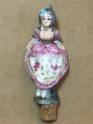 Vintage Porcelain Nude Risque Lady Pin - Up Figural Cork Liquor Bottle Stopper