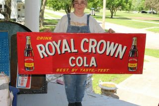 Large Vintage 1946 Rc Royal Crown Cola Soda Pop 54 " Embossed Metal Gas Oil Sign