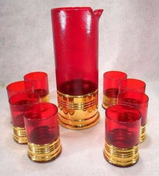 Vintage Magnum Pitcher & 8 Half Shot And 7 Sure Shot Imperial Ohio Glass