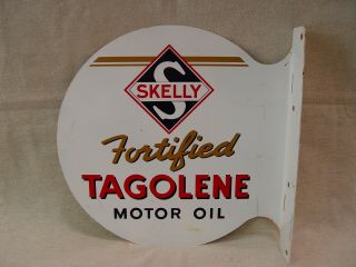 Skelly Fortified Tagolene Motor Oil 2 - Sided Advertising Gas Flange Sign
