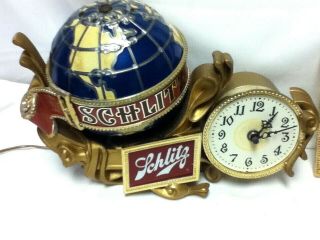 Schlitz Beer Sign 1976 Motion Spinning Globe Clock Bar Light Lighted Baroque Z3