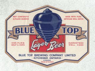 Beer Label - Canada - Blue Top Lager Beer - Kitchener,  Ontario