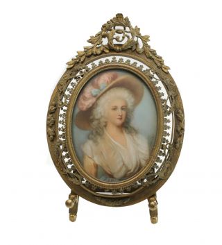 Continental Hand Painted Miniature Portrait Of A Beauty,  Artist Signed,  C.  1900.