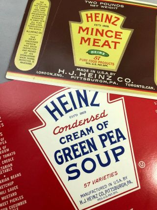 2 1930s Heinz Mince Meat & Green Pea Soup Advertising Labels Vintage
