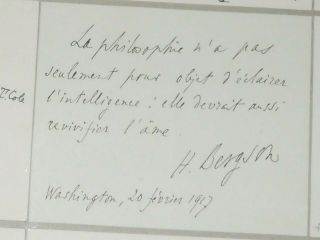 1917 Ww1 Autograph Henri Bergson 1927 Nobel Prize Literature French Philosopher