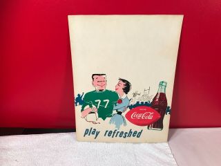 Rare 1950s Coca Cola Play Refreshed Football Cardboard Soda Advertising Sign Vtg