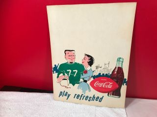 Rare 1950s Coca Cola Play Refreshed Football Cardboard Soda Advertising Sign VTG 2