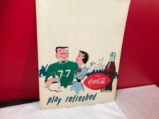 Rare 1950s Coca Cola Play Refreshed Football Cardboard Soda Advertising Sign VTG 3
