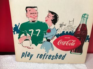 Rare 1950s Coca Cola Play Refreshed Football Cardboard Soda Advertising Sign VTG 4
