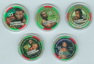 Rare Mgm Grand $25 Mike Tyson Set Of 5 Different Las Vegas Casino Chips