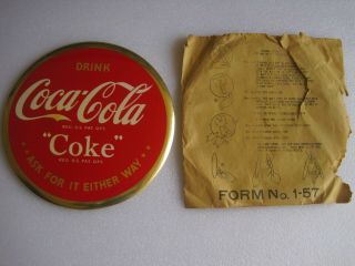 1940s 9 " Round Coca Cola " Coke " Celluloid Button Sign W/ Paper Sleeve