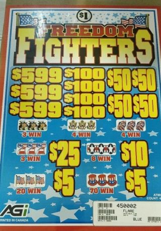 Freedom Fighters,  3 Window Pull Tab Tickets,  4000 Count@$1 W/$998 Profit 2 Deals