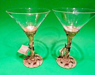 2 Saints Jeweled Goldtone Martini Glass Glasses Stemware Set Of Two (2) Nwt