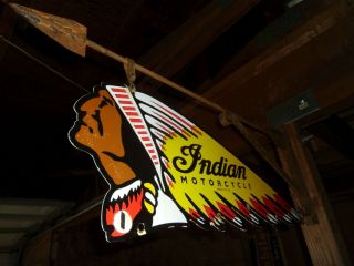 Indian Motorcycles Gasoline & Oil Large Double Sided Porcelain Shop Sign