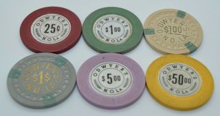 Set of 6 O ' Dwyer ' s 25¢ - $1 - $5 - $50 Casino Chips Orleans Louisiana 1949 - 1951 2