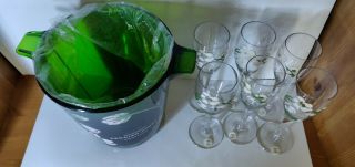 Champagne Perrier Jouet France Green Glass Ice Bucket & Champagne 6 Flutes set 8
