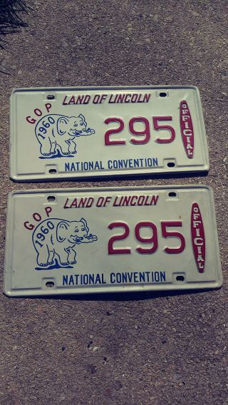 Pair 1960 Illinois Gop Republican National Convention 295 License Plates Set
