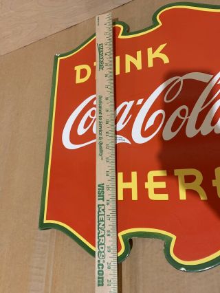 20” COCA COLA Soda Pop DOUBLE SIDED FLANGE PORCELAIN SIGN. 10