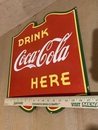 20” COCA COLA Soda Pop DOUBLE SIDED FLANGE PORCELAIN SIGN. 12
