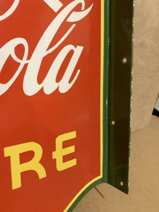 20” COCA COLA Soda Pop DOUBLE SIDED FLANGE PORCELAIN SIGN. 2