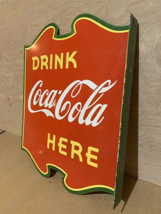 20” COCA COLA Soda Pop DOUBLE SIDED FLANGE PORCELAIN SIGN. 5