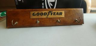 Vintage 1981good Year Rubber Tire Wooded Wall Mounted Hat Or Coat Rack