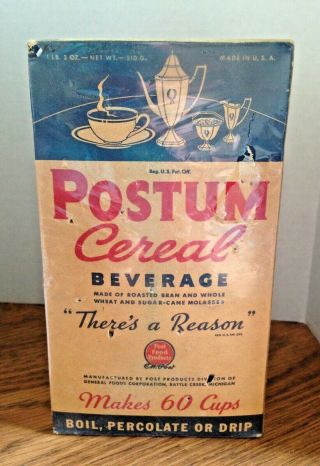 Vintage Postum Cereal Beverage Never Opened 1 Lb 2 Oz Box In Cellophane