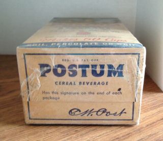 Vintage POSTUM CEREAL BEVERAGE NEVER OPENED 1 LB 2 OZ BOX in Cellophane 3