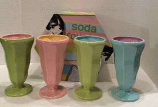 Rosanna Set Of 4 Ceramic Soda Milkshake Glasses Multi Color Shake Cups