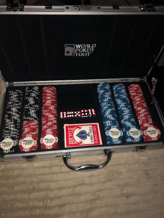 Rare World Poker Tour Professional Chip Set Metal Case,  Dice And Deck Of Cards