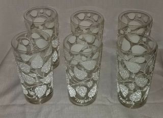 Rare Vintage Georges Briard Frosted White Vine Drinking Glasses Barware
