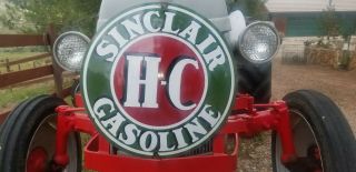 " Hc Sinclair Gasoline " Gas And Oil " 20x20 " Old Convex Heavy Porcelain Sign.