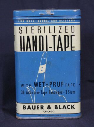 Vintage Tin Bauer & Black Chicago Handi Tape Bandages First Aid Metal Box Lid
