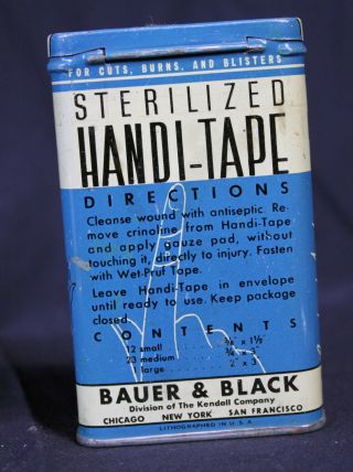 Vintage Tin Bauer & Black Chicago Handi Tape Bandages First Aid Metal Box Lid 3
