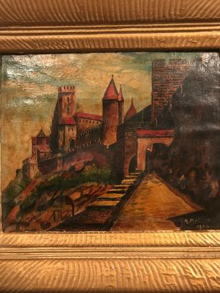 Antique 1909 Dutch Oil Painting On Canvas Castle Scene Signed And Framed