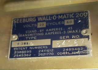 Seeburg 3wA Jukebox Wallbox Remote Selector 200 Selections (54167s.  n. ) 12