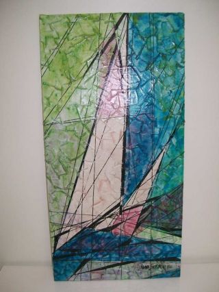 Magnus Engstrom Mid Century Oil On Canvas Cubist Sailboat Painting