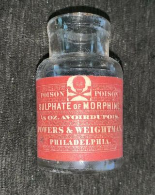 1870’s Morphine Sulfate Poison Bottle Narcotic Opioid Rare Antique Make Offer
