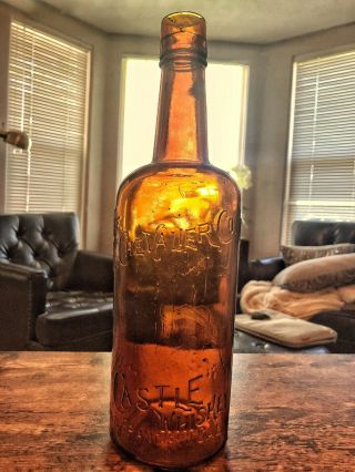 The Chevalier Co.  Castle Whiskey San Fransisco California Antique Amber Bottle