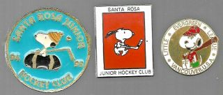Snoopy Pins: Santa Rosa Jr Hockey 94 - 95; Undated; Evergreen Littleleague Vanc Wa