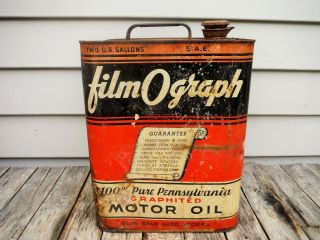 Vintage 2 Gallon Filmograph Motor Oil Can Blue Star Auto Stores