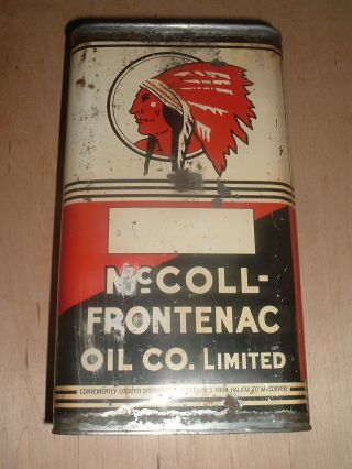 Red Indian Mccoll Frontenac Marathon Motor Oil Tin Can Gallon