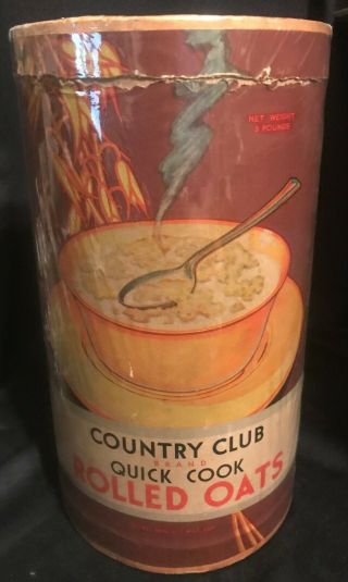 Vintage Country Club Brand Rolled Oats Container 3lb Box