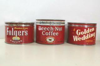 Advertising Coffee Tin X3 Beech - Nut Folger 