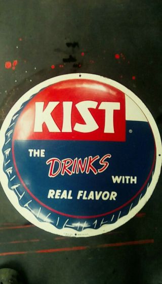 Kist Soda Bottle Cap Sign 15 Inches Rd.  Not Coke,  Orange Crush Advertising