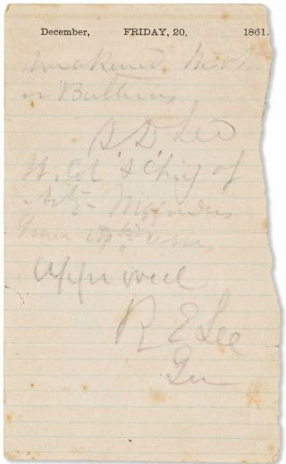 Robert E.  Lee - Autograph Note Signed - Sends Seven Days Battles Reinforcements